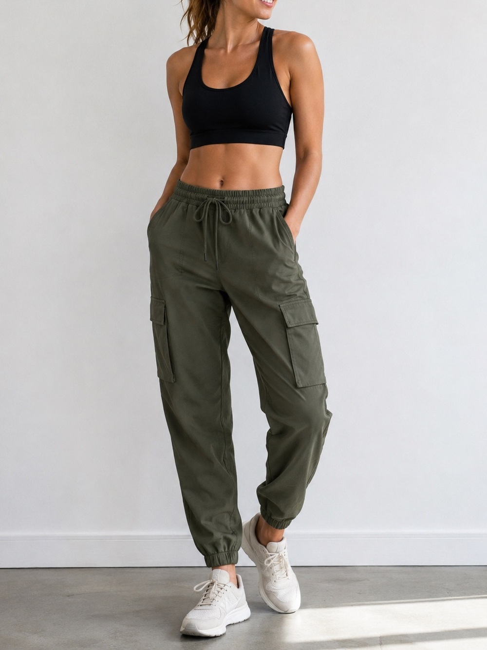 NWOT Point Zero Army Green Cargo Joggers with Drawstring Women’s XL